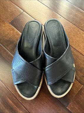 Black Leather Cross-Band Slide Sandals — Women’s Slip-On